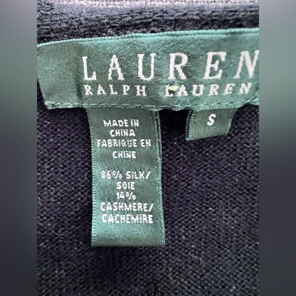 Ralph Lauren Black Silk Cashmere Ruffle Romantic Coquette V-Neck Sweater Small - Picture 2 of 8
